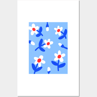 Blue Floral Pattern Posters and Art